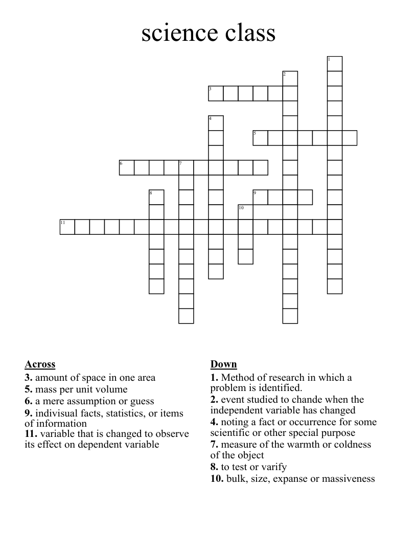 science class Crossword WordMint