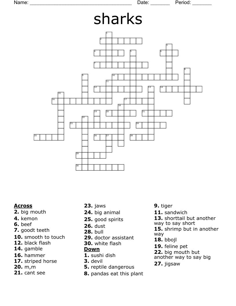 sharks Crossword WordMint