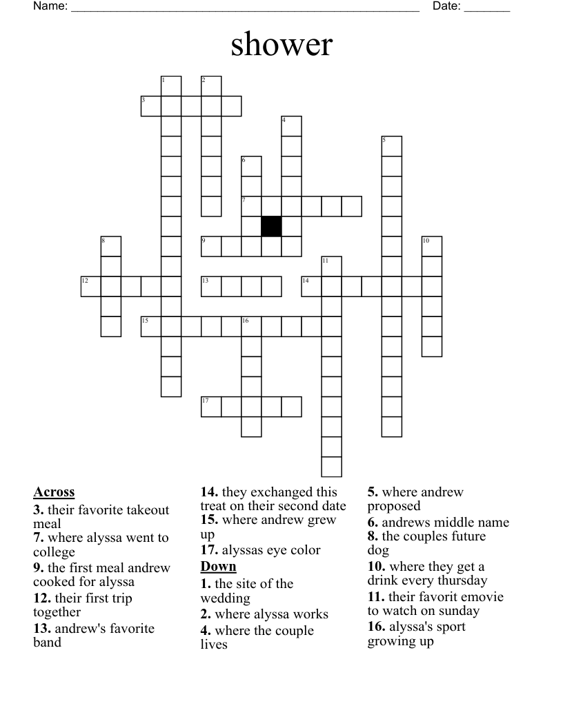 shower Crossword WordMint