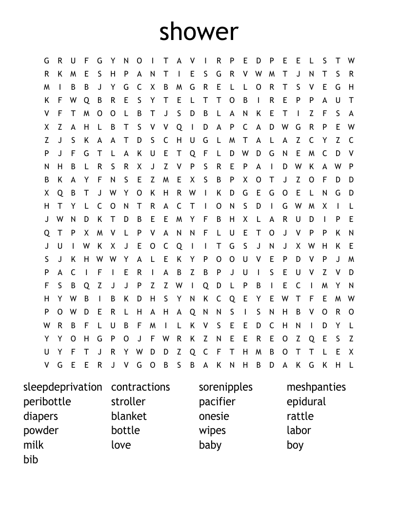 shower Word Search WordMint