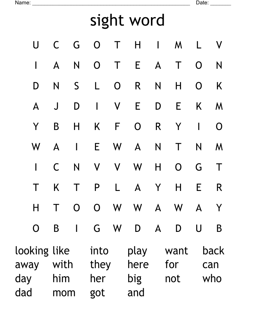 sight word Word Search - WordMint