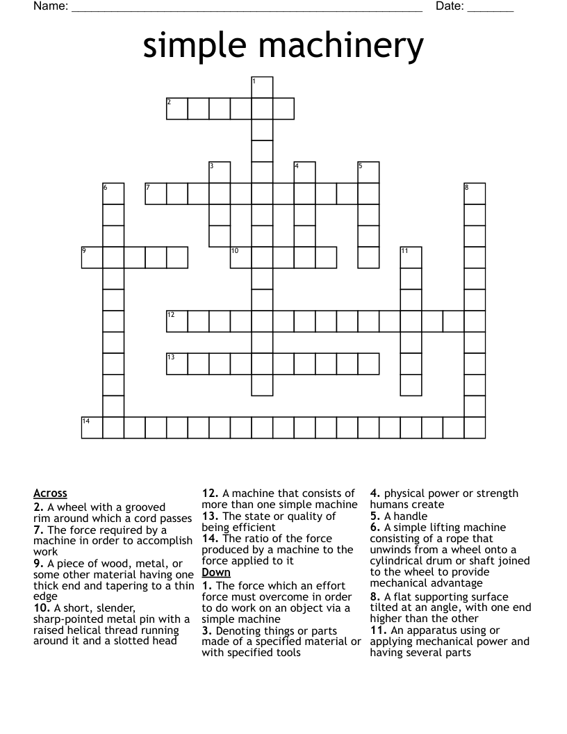 simple machinery Crossword - WordMint