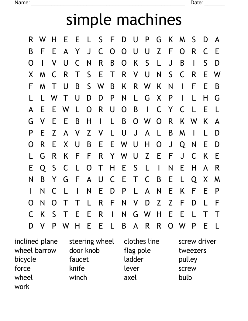 simple machines Word Search WordMint