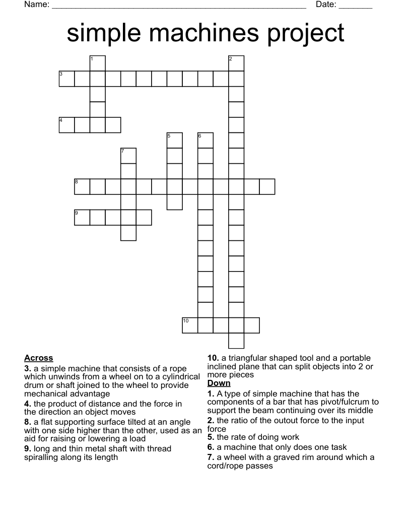 simple machines project Crossword WordMint
