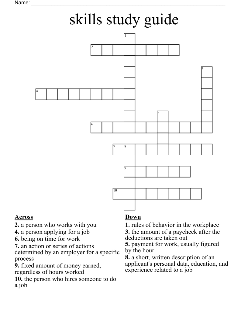 skills study guide Crossword WordMint