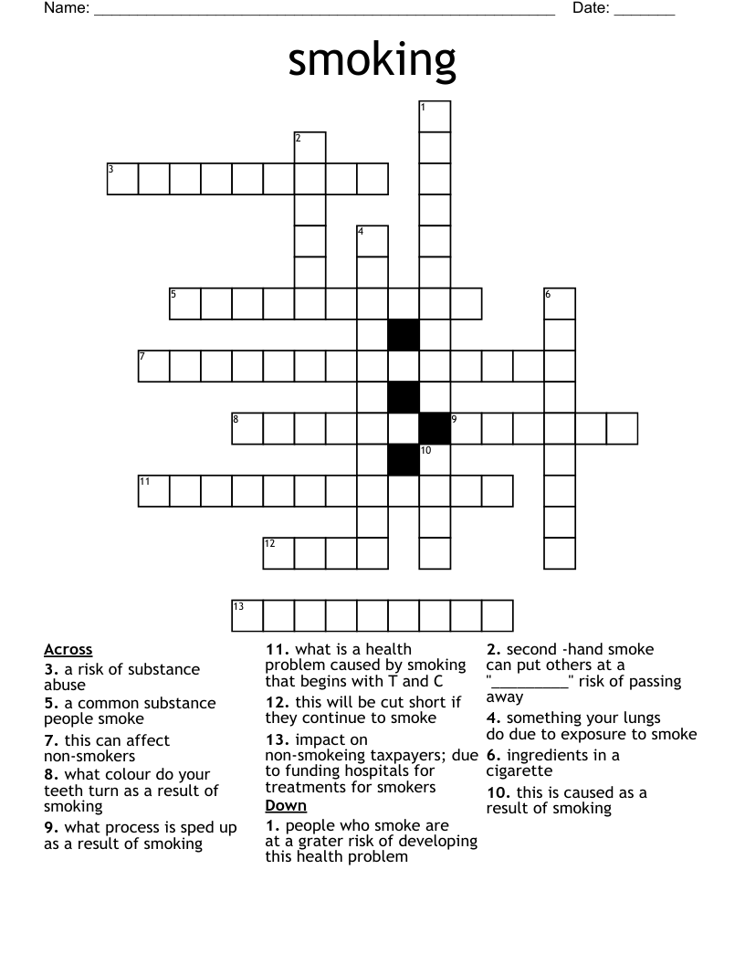 smoking Crossword WordMint