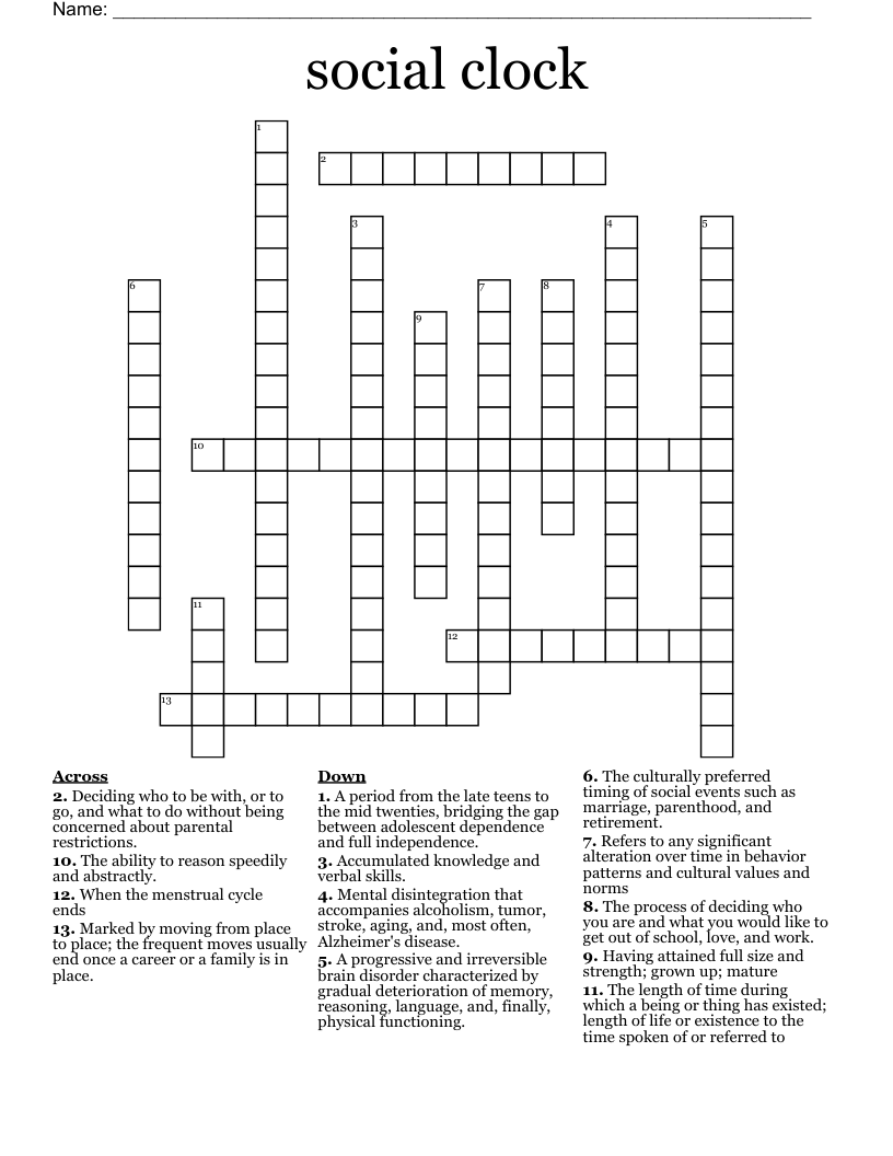 social clock Crossword WordMint