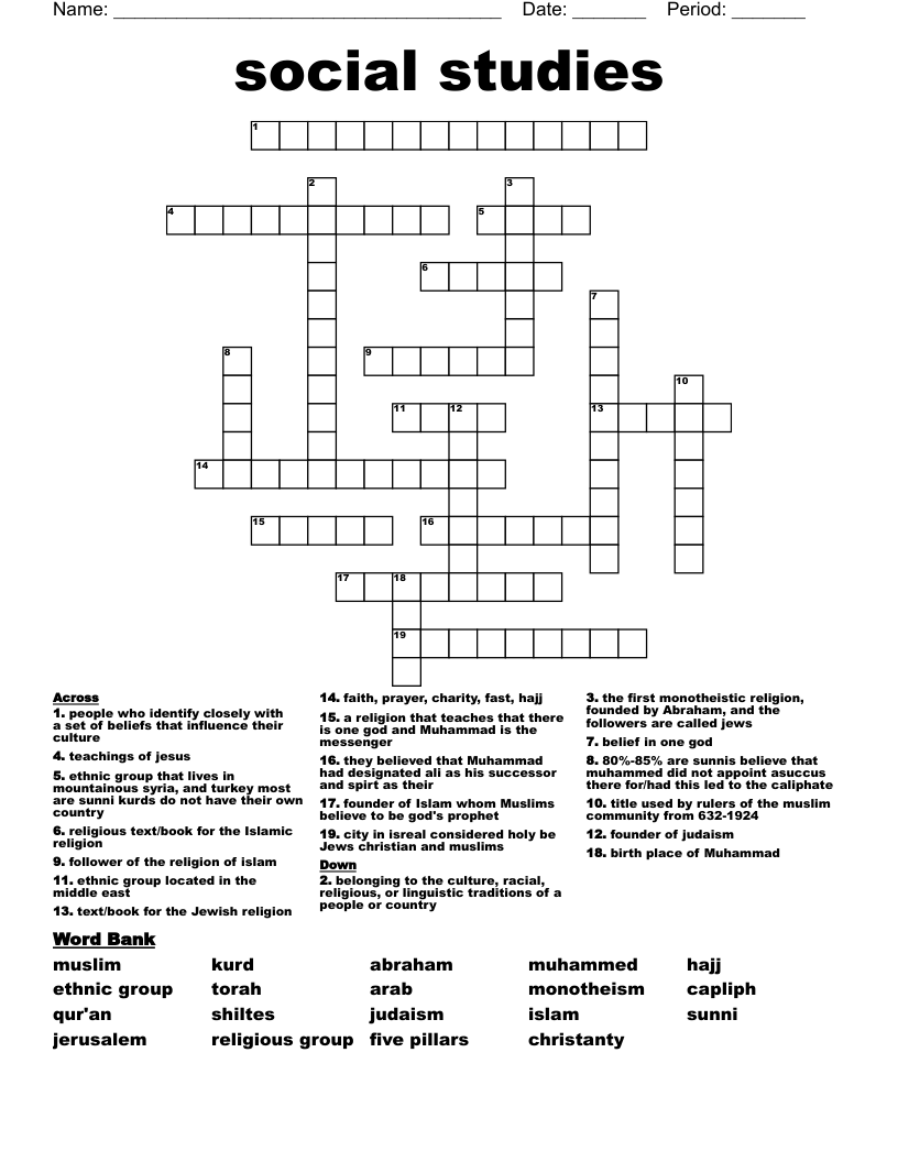 social studies Crossword WordMint