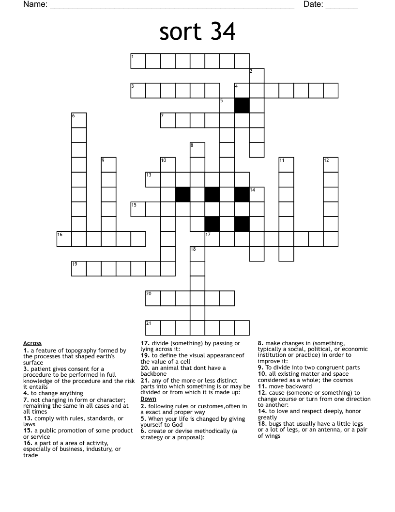 sort 34 Crossword WordMint