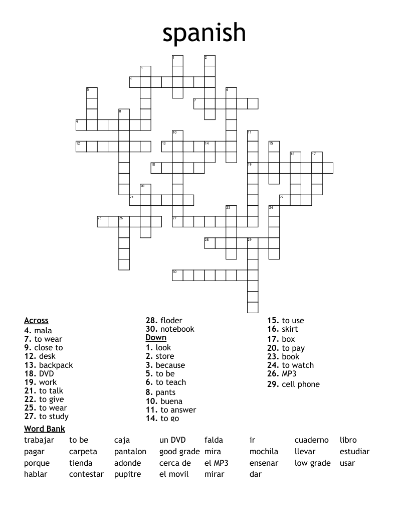 spanish Crossword WordMint