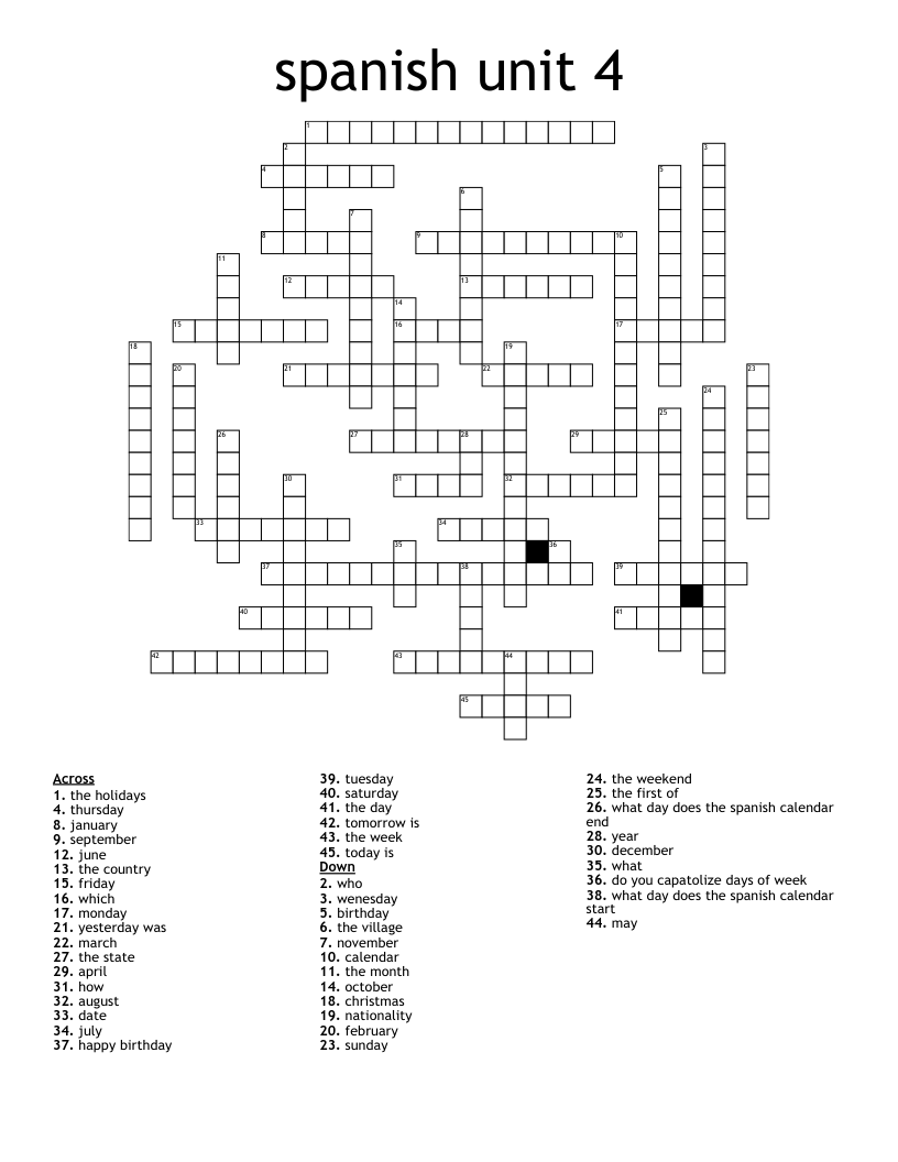 spanish unit 4 Crossword WordMint