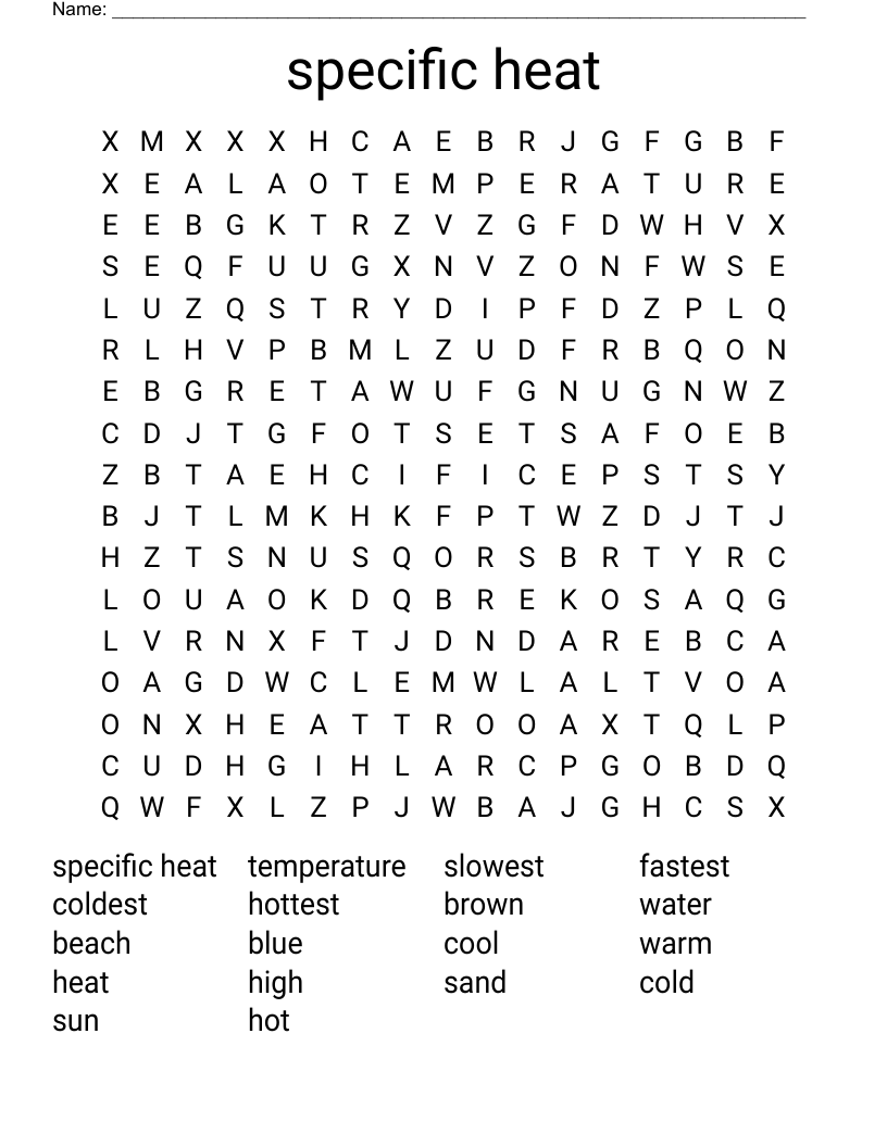 specific heat Word Search WordMint