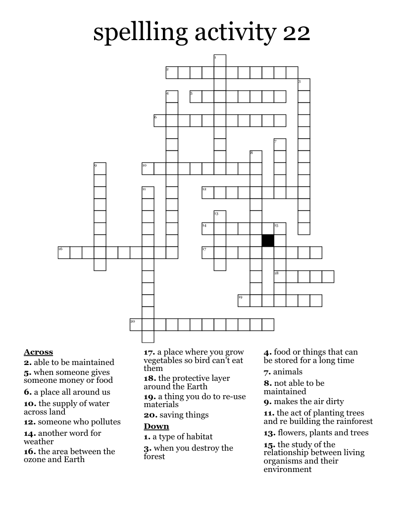 spellling activity 22 Crossword WordMint