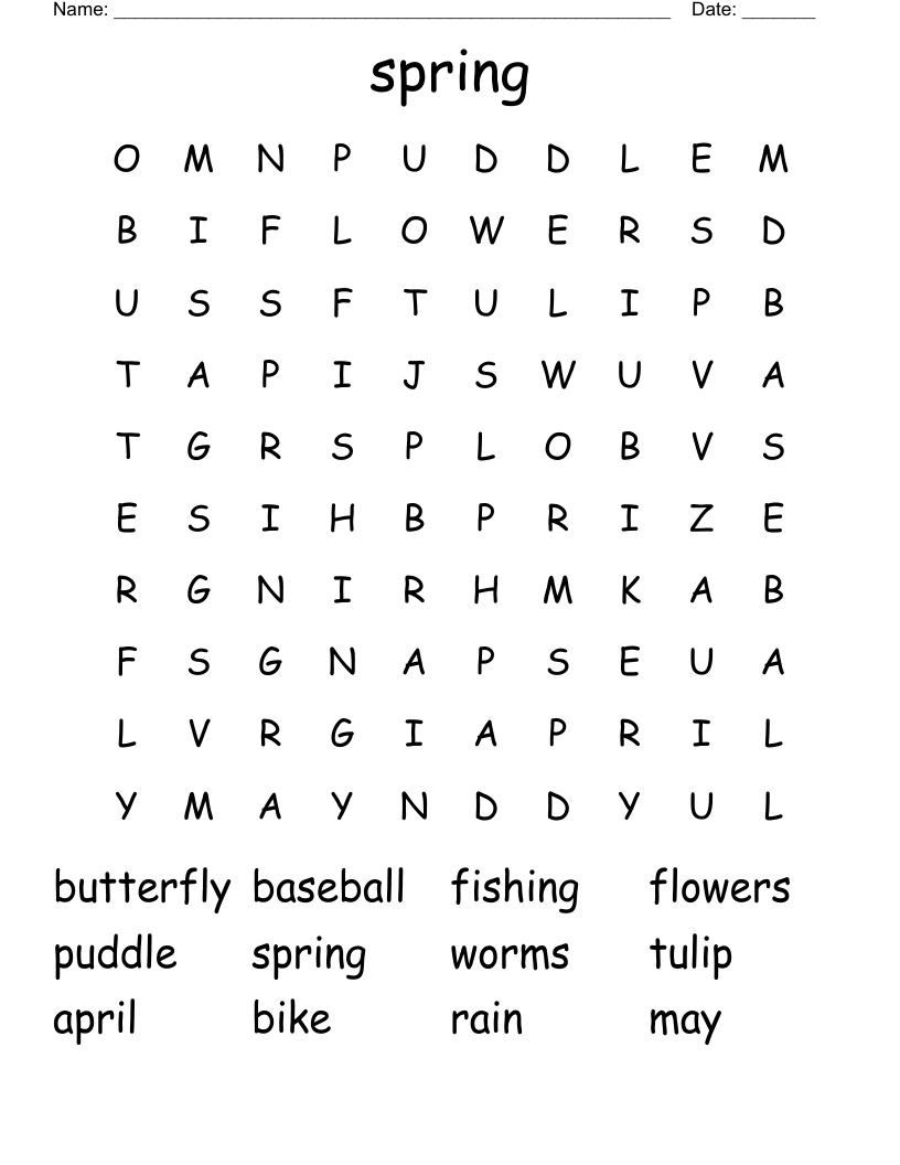 spring Word Search - WordMint