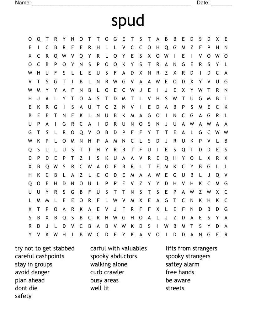 spud Word Search WordMint