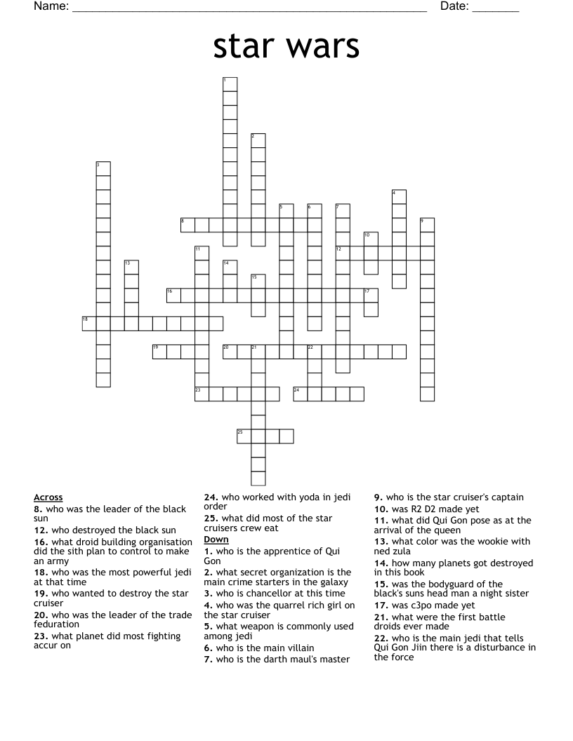 Star Wars Ship Crossword BAHIA HAHA