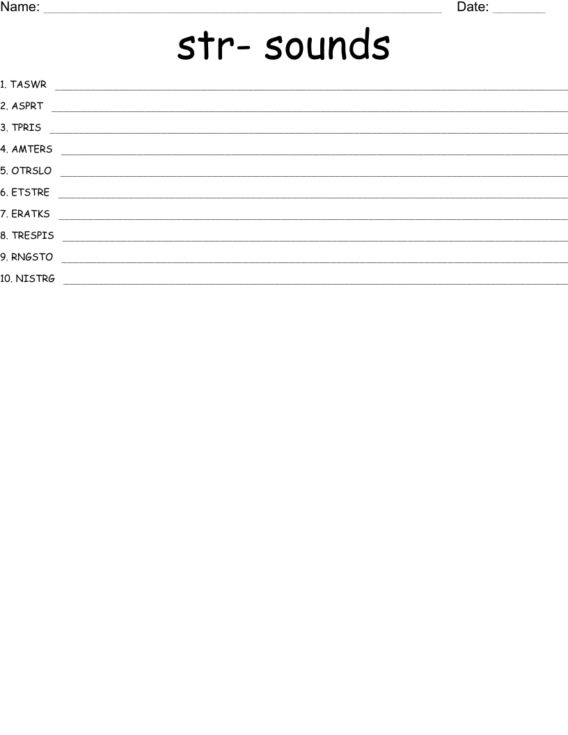 str- sounds Word Scramble - WordMint