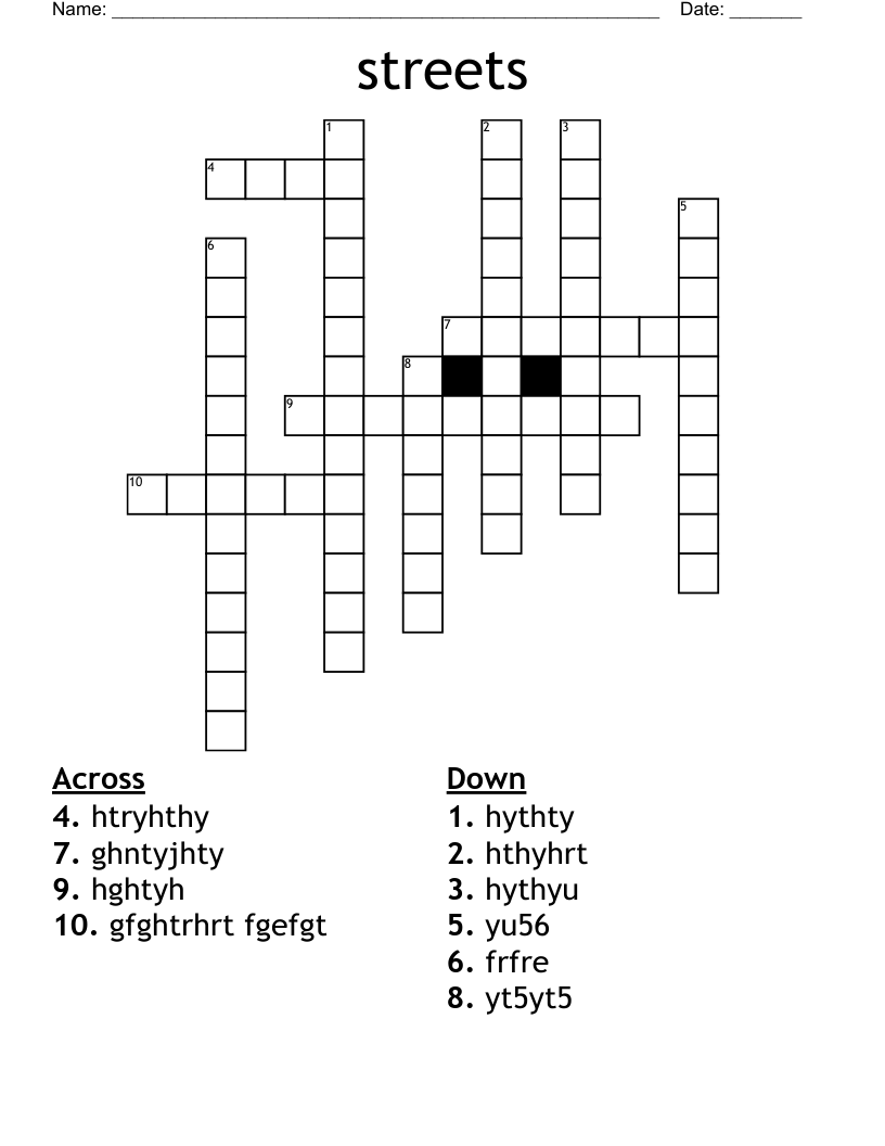 streets Crossword WordMint