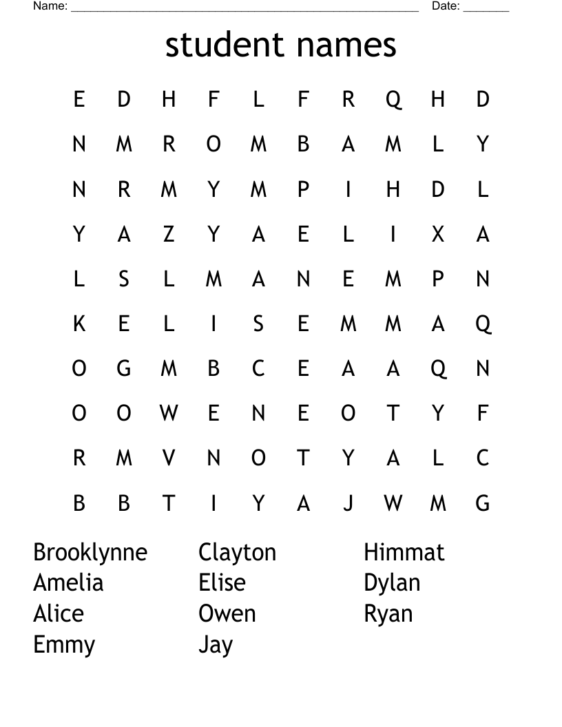 student names Word Search - WordMint