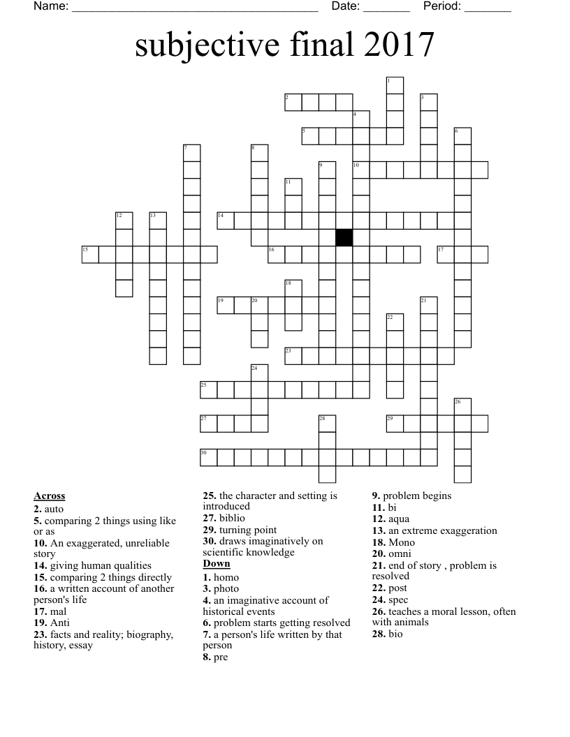 subjective final 2017 Crossword WordMint