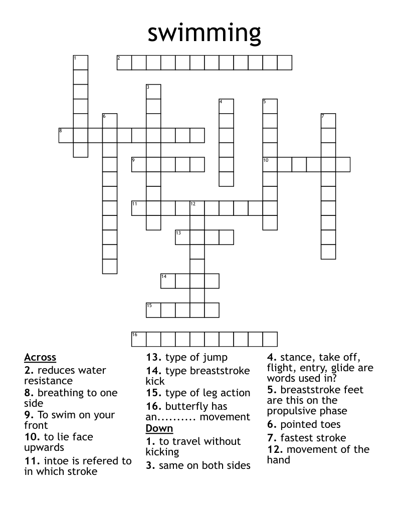 swimming Crossword WordMint
