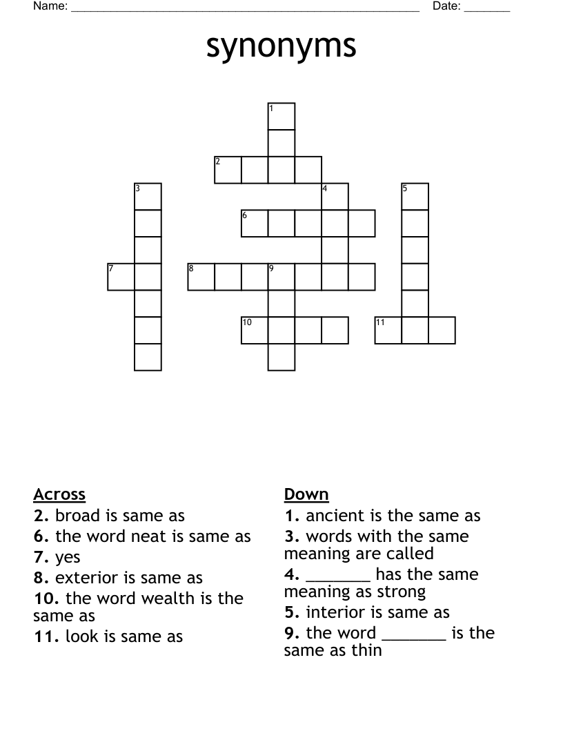 synonyms Crossword WordMint