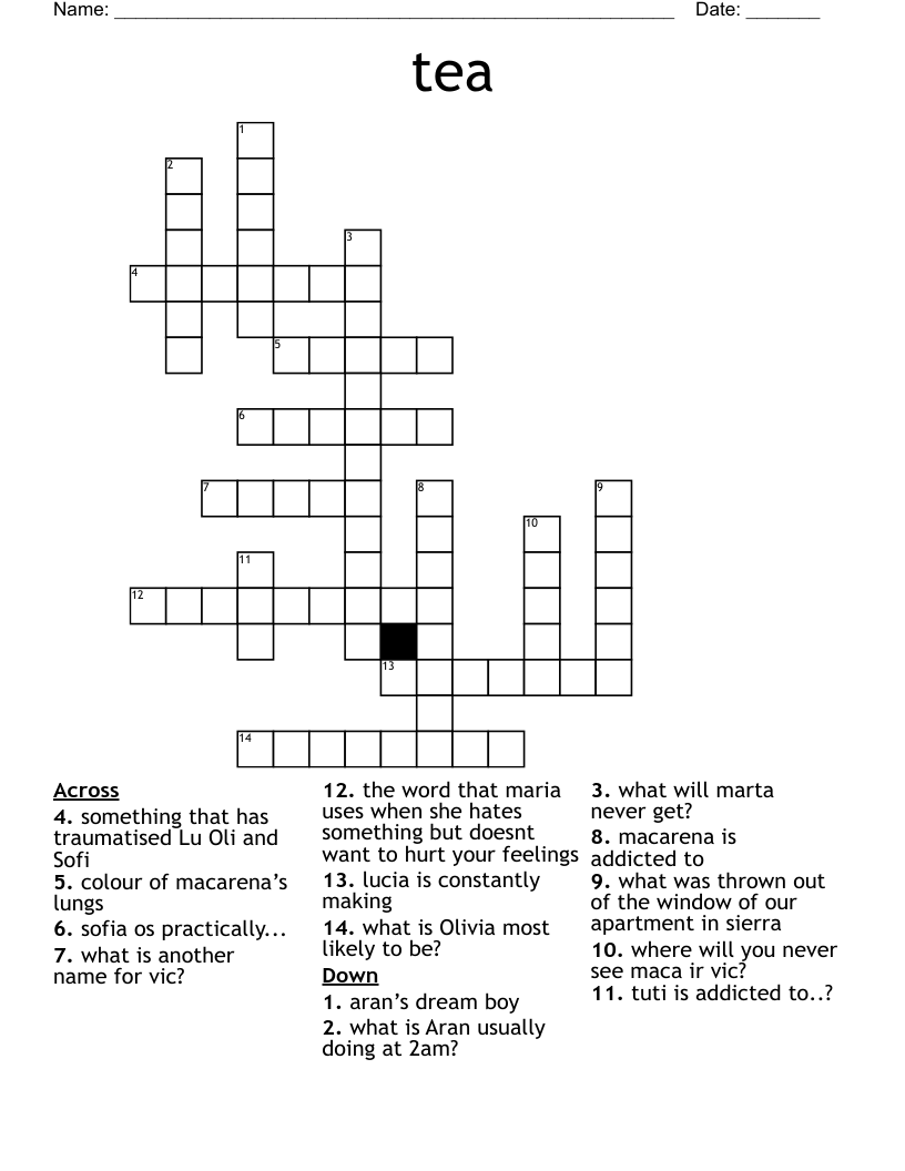 tea Crossword WordMint