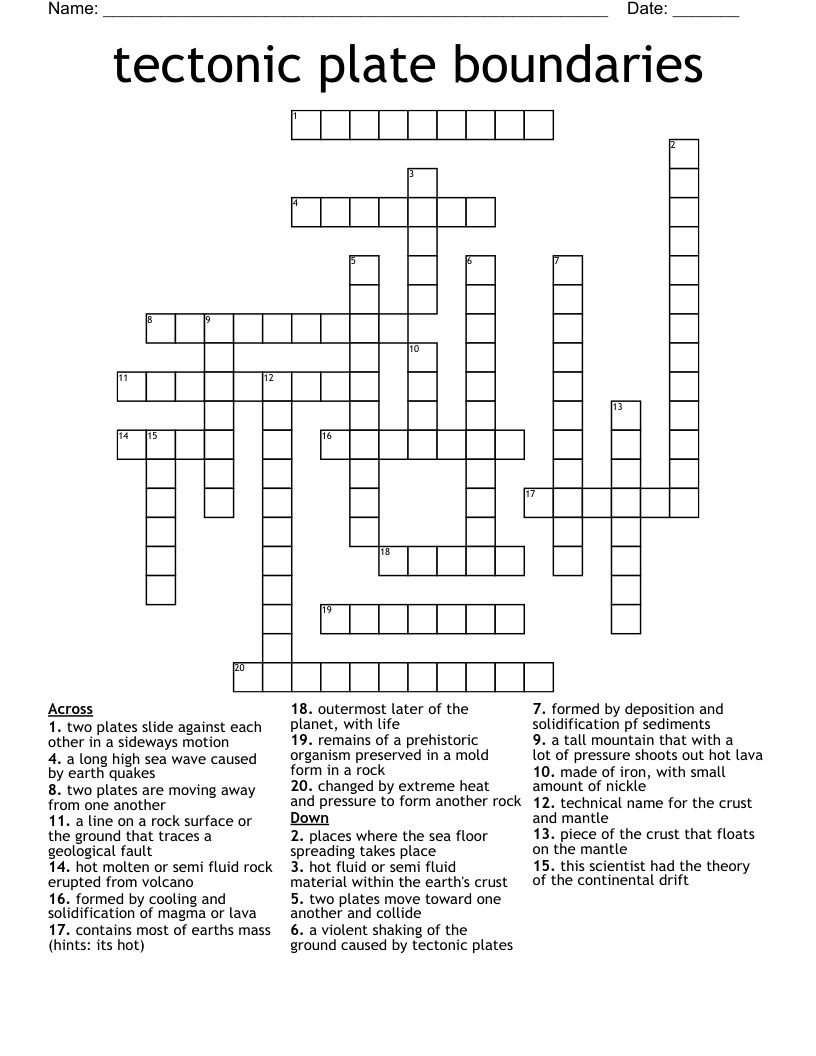 Lithosphere Volcabulary Crossword WordMint