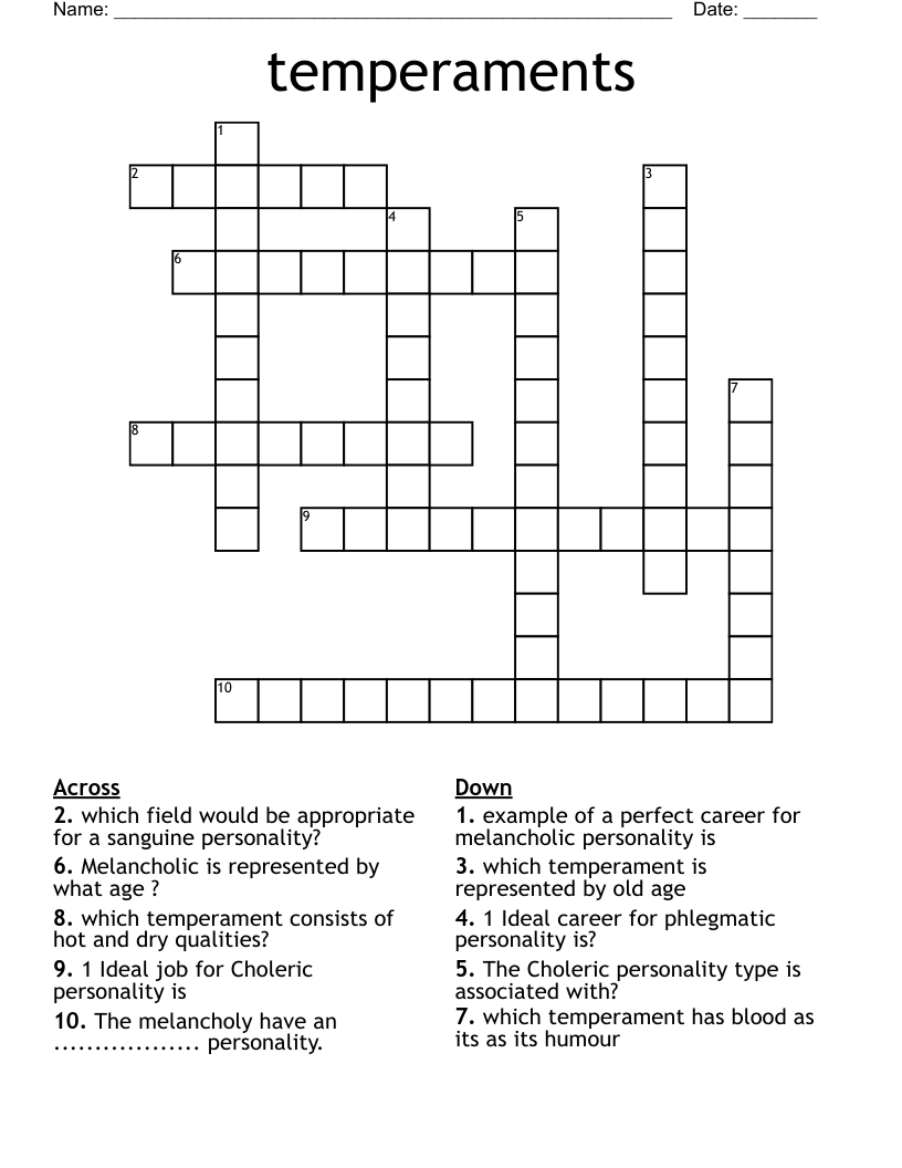 temperaments Crossword - WordMint
