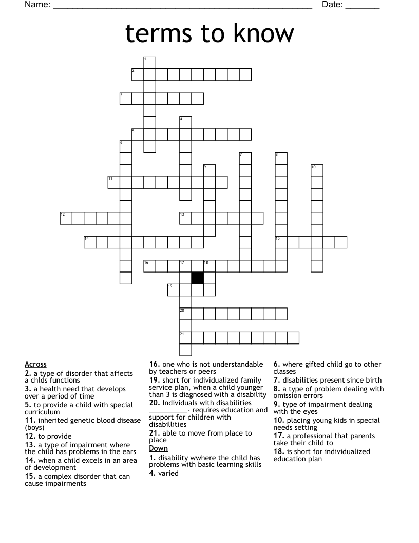 terms to know Crossword WordMint