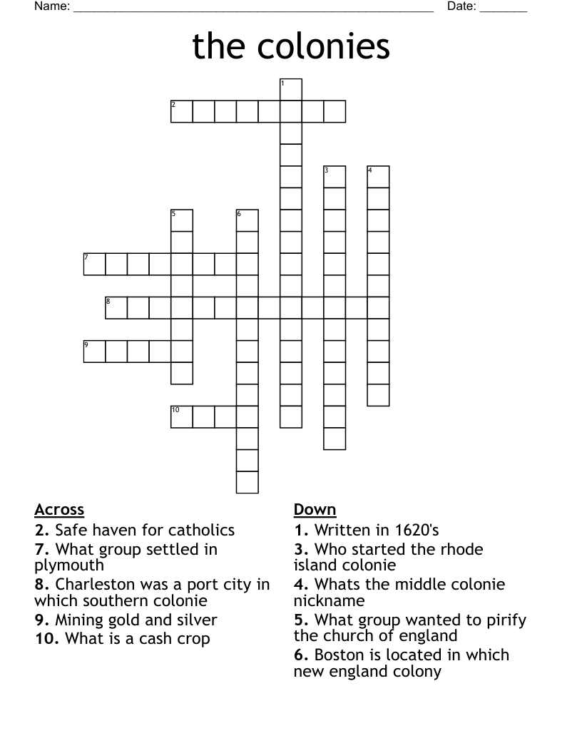 the colonies Crossword WordMint