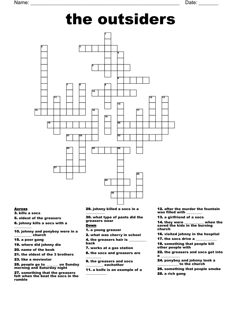 The Outsiders Chapter 7 Crossword Puzzle WordMint