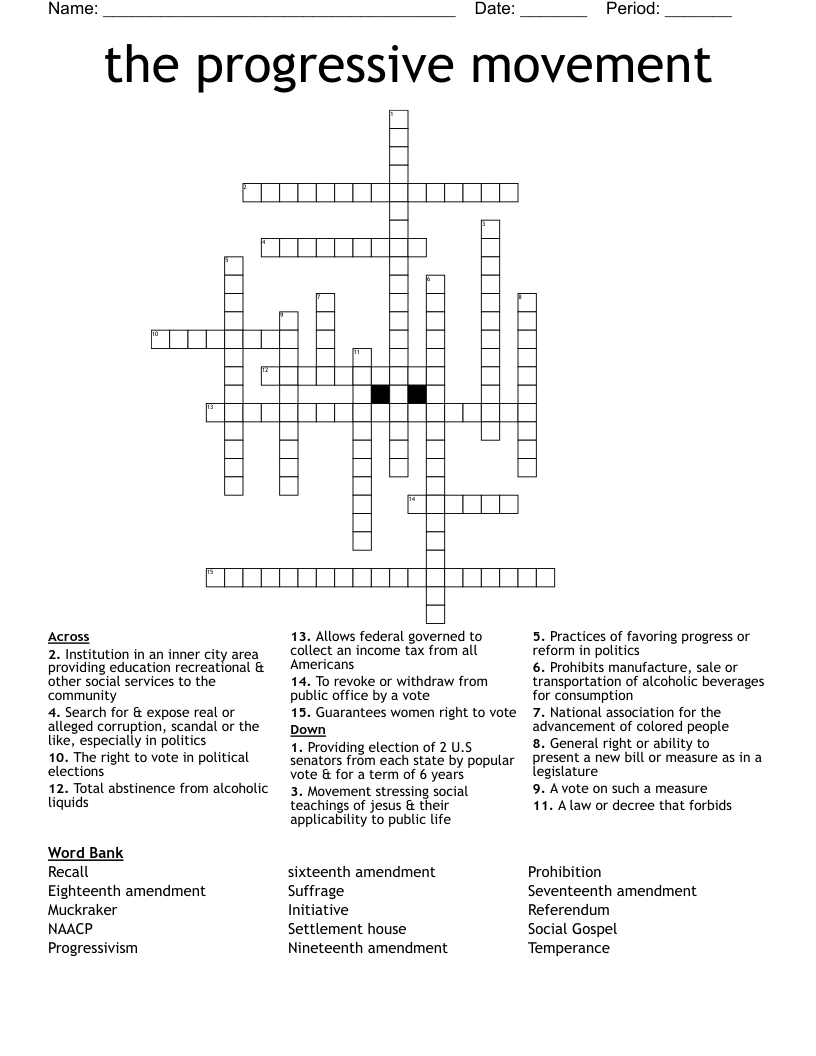 the progressive movement Crossword WordMint
