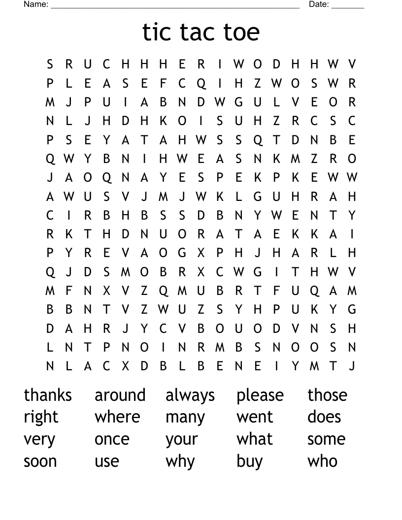tic tac toe Word Search WordMint