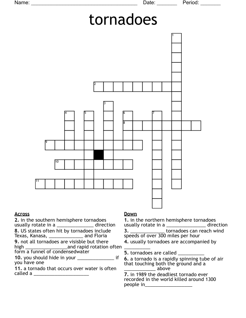 tornadoes Crossword WordMint