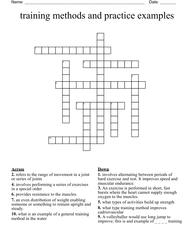training methods and practice examples Crossword WordMint