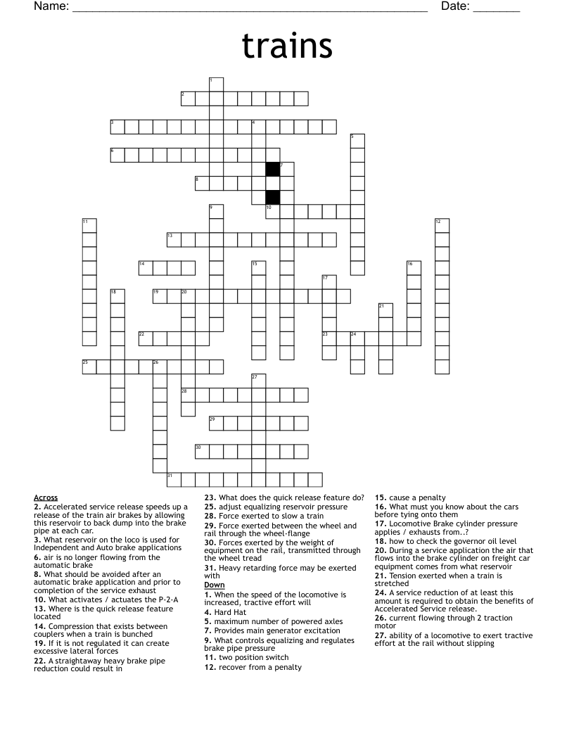 trains Crossword WordMint
