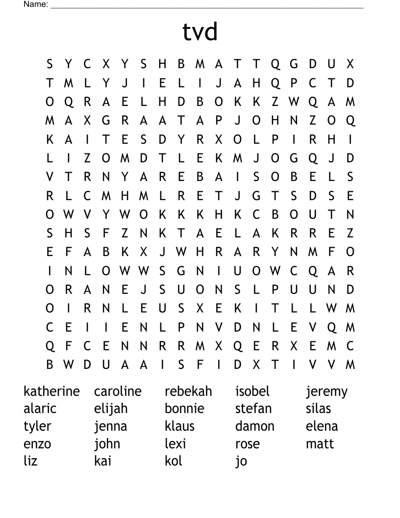 Vampire Diaries Word Search - Wordmint
