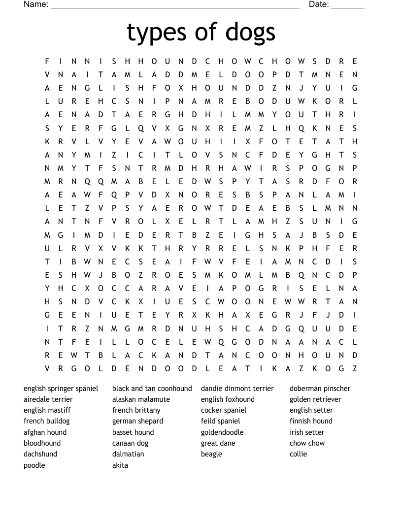 Dog Breed Word Search