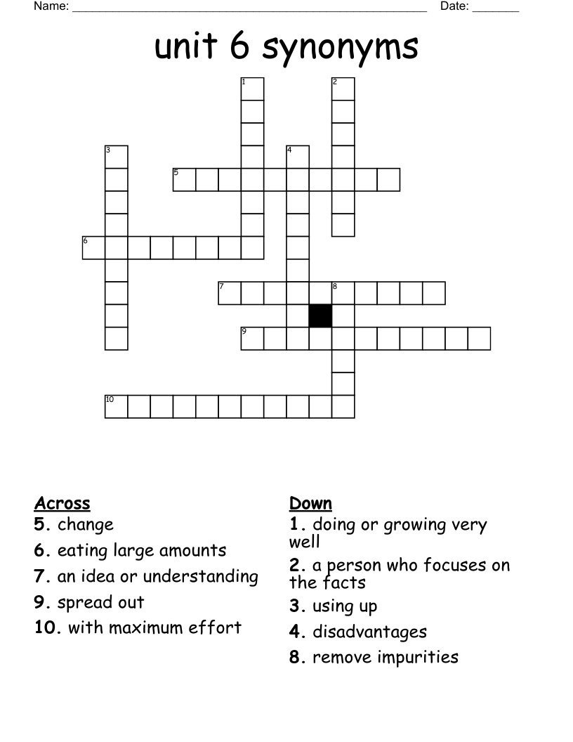 unit 6 synonyms Crossword WordMint