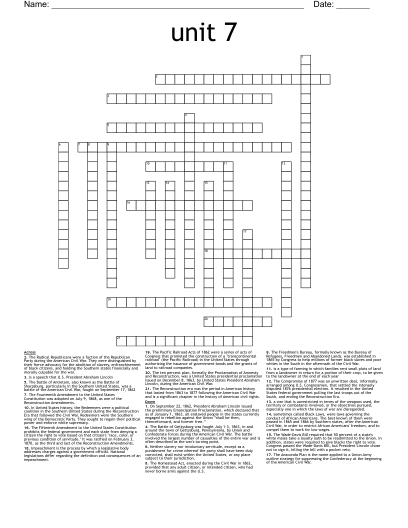unit 7 Crossword WordMint