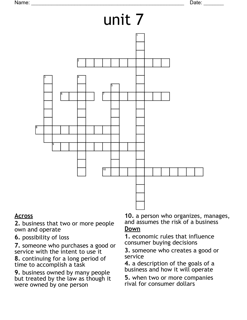 unit 7 Crossword WordMint