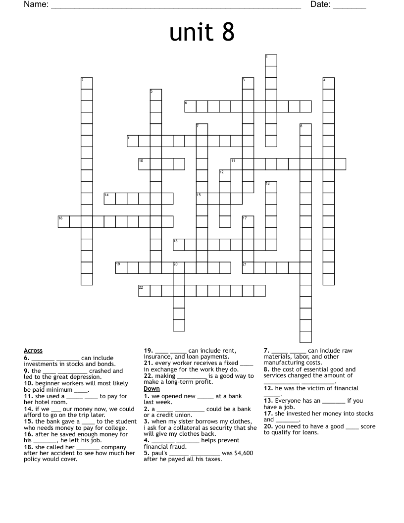 unit 8 Crossword WordMint