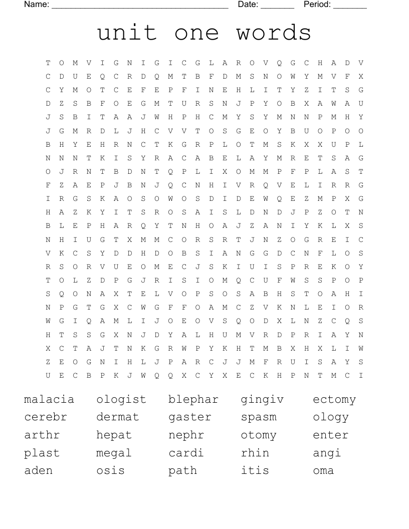 unit one words Word Search - WordMint