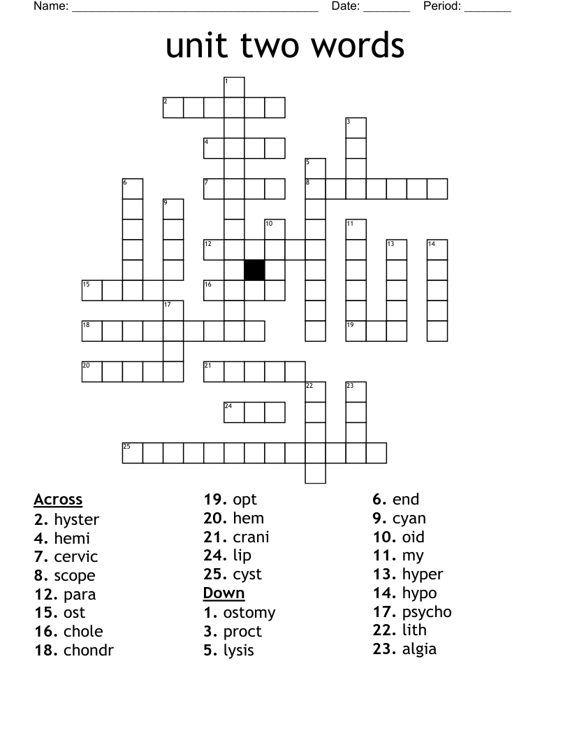 unit two words Crossword WordMint