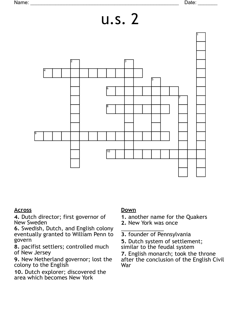 u.s. 2 Crossword WordMint
