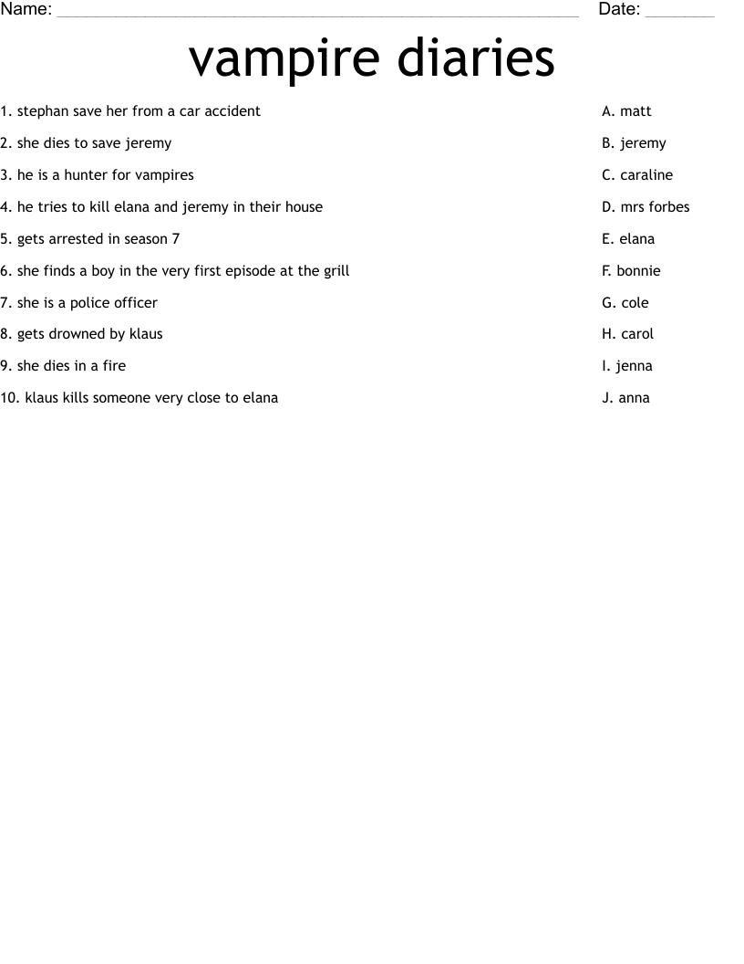 vampire diaries Worksheet WordMint