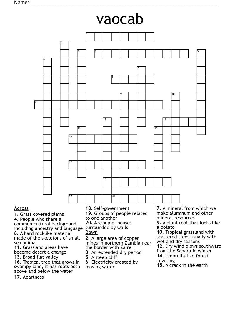 unit 7 vocab Crossword WordMint