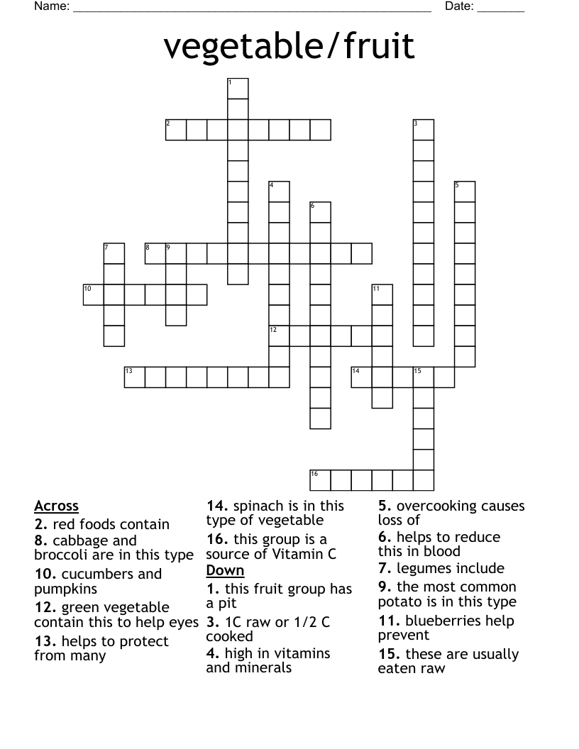 vegetable/fruit Crossword WordMint