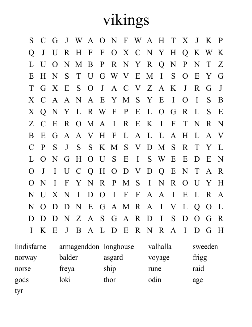 vikings Word Search WordMint